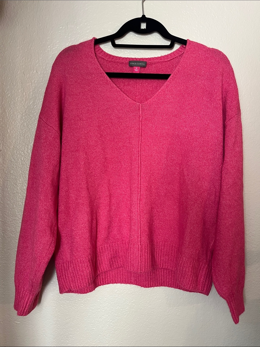 Vince Camuto Raspberry Pink V-Neck Knit Sweater